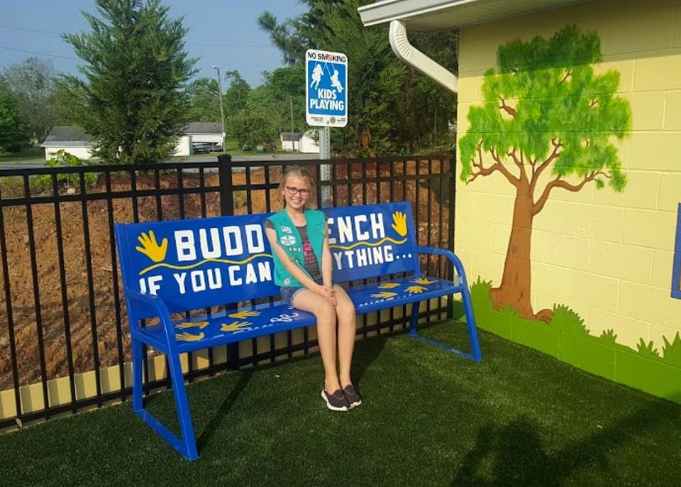 In April 2017, Hanson installed a Buddy Bench at Karns Lions Club's All Inclusive Playground.