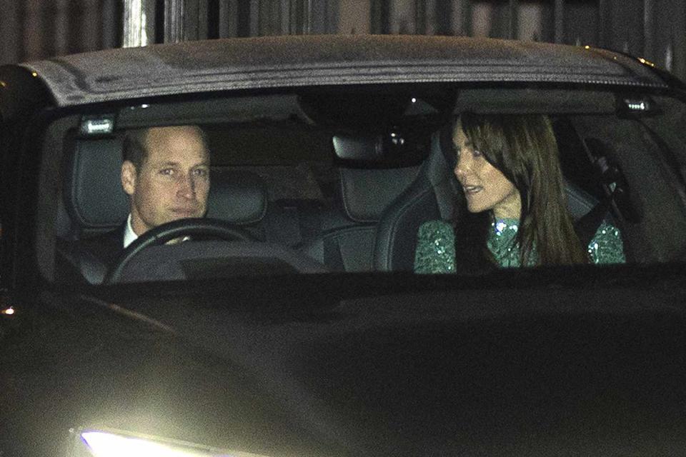 <p>George Cracknell Wright / MEGA</p> Prince William and Kate Middleton leave King Charles