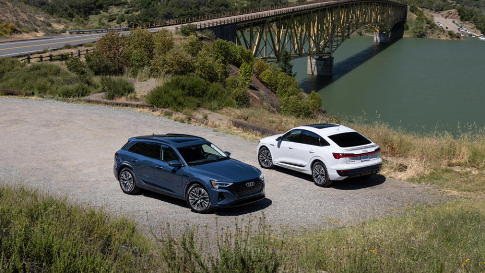 The 2024 Audi Q8 e-tron (left) and Q8 Sportback e-tron.