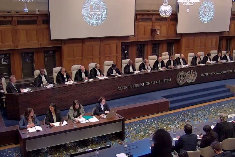 The International Court of Justice sits in session on Friday as it ordered Israel to take immediate steps to end atrocities in Gaza in its war with Hamas. Photo courtesy of International Court of Justice/UPI