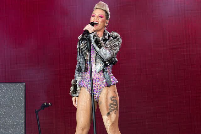 <p>Burak Cingi/Redferns</p> Pink performs at BST Hyde Park Festival 2023 at Hyde Park on June 24, 2023 in London, England.