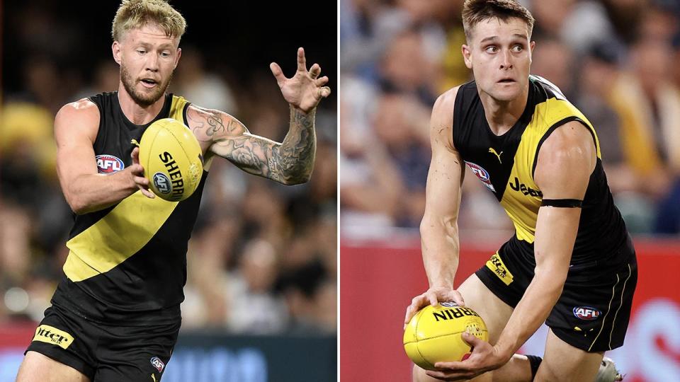 Nathan Broad and Jayden Short, pictured here in action during the 2020 AFL grand final.