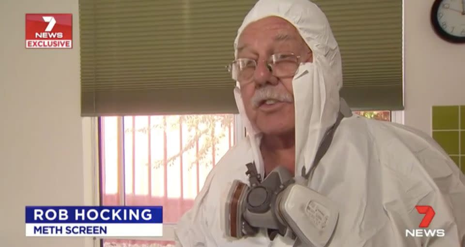 Rob Hocking tests houses for methamphetamine traces. Source: 7 News