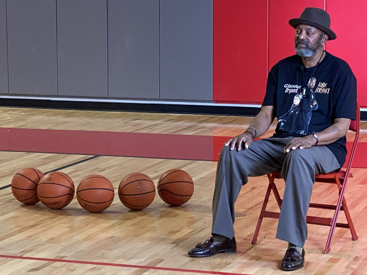 Harold Albany, the leading scorer for the 1971-72 state champion Hendersonville High School Bearcats, being interviewed for documentary The Tin Can Man.