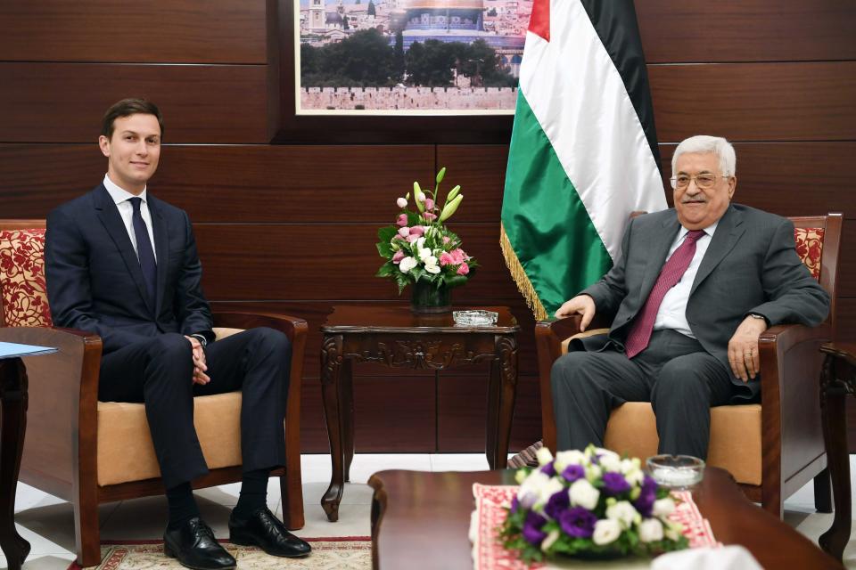 Jared Kushner&nbsp;meets with Palestinian President Mahmoud Abbas on June 21, 2017, in Ramallah, West Bank. (Photo: PPO via Getty Images)