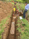 A view of a well-preserved colorful mosaic floor of an ancient Roman villa archaeologists have revealed among vineyards near the northern city of Verona, Italy. The official in charge of archaeology Verona province, Gianni de Zuccato, on Friday said the mosaics appeared to be ‘’in a good state of conservation,’’ from what they are able to observe after gingerly digging a trench between vineyards in the hills of Valpolicella, known for its full-bodied red wine. (Soprintendenza ABAP Verona via AP)