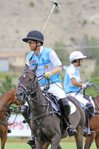 Chris Jackson/Getty Prince Harry plays in the 2022 Sentebale Polo Cup