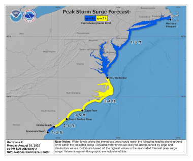 The National Hurricane Center issued an example of how a the peak storm surge forecast graphic could look in 2023.