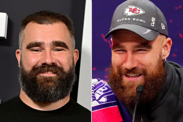 <p>Lisa Lake/Getty Images; Chris Unger/Getty Images</p> Jason Kelce (left); Travis Kelce