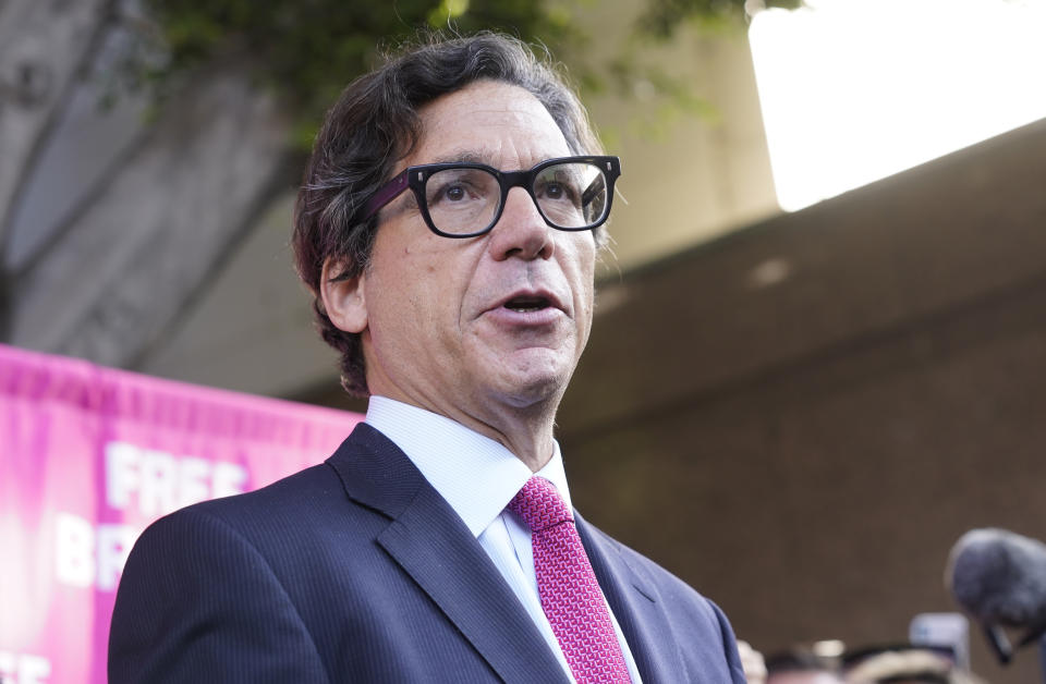 Britney Spears' attorney, Mathew Rosengart speaks outside the Stanley Mosk Courthouse, Wednesday, Sept. 29, 2021, in Los Angeles. A judge on Wednesday suspended Britney Spears' father from the conservatorship that has controlled the singer's life and money for 13 years, saying the arrangement 