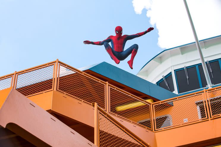 Spider-Man jumps from a ferry in an exclusive new 'Homecoming' image (Photo: Columbia Pictures)