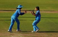 Cricket - Australia vs India - Women's Cricket World Cup Semi Final - Derby, Britain - July 20, 2017 India's Poonam Yadav celebrates wicket with Mithali Raj Action Images via Reuters/Lee Smith