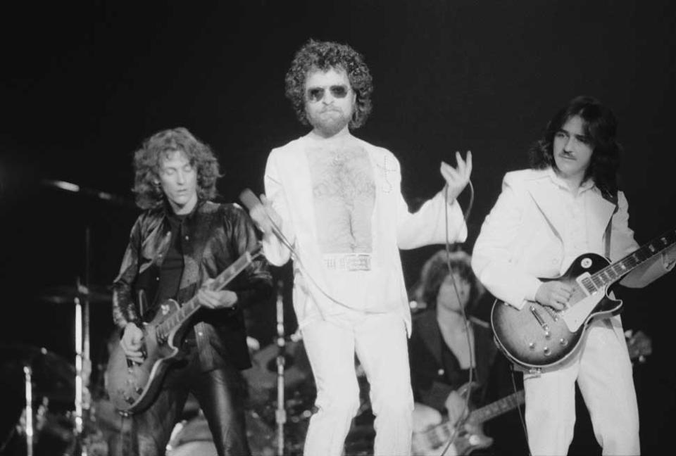 Blue Oyster Cult performing on stage, USA, 30th January 1977