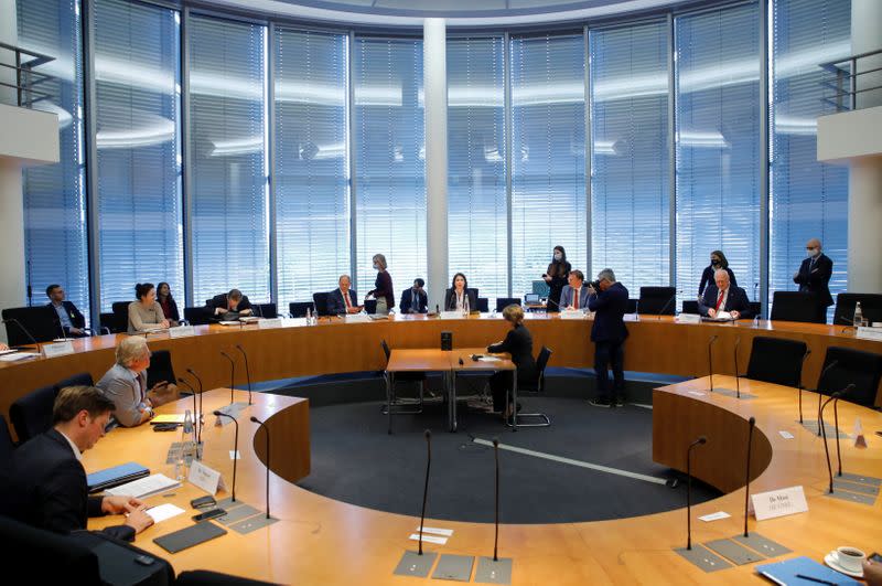 A general view of the German parliament's financial committee meeting, in Berlin