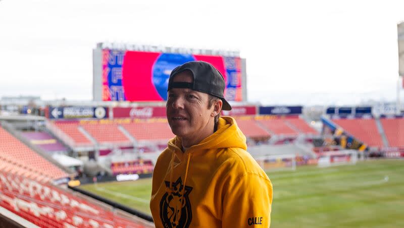 Ryan Smith, part owner of Real Salt Lake is interviewed during a news conference by the Real Salt Lake ownership at America First Field in Sandy on March 11, 2023.