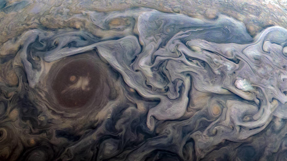 <div class="inline-image__caption"> <p>Dramatic atmospheric features in Jupiter’s northern hemisphere are captured in this view from NASA’s Juno spacecraft.</p> </div> <div class="inline-image__credit"> NASA/JPL-Caltech/SwRI/MSSS/Kevin M. Gill </div>