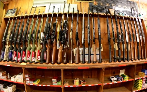 Various rifles are on display at Clark Brothers gun store in Virginia, where new laws under consideration would prohibit magazines with more than 10 rounds and the purchase of more than one weapon per month