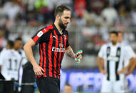 Soccer Football - Italian Super Cup - Juventus v AC Milan - King Abdullah Sports City, Jeddah, Saudi Arabia - January 16, 2019 AC Milan's Gonzalo Higuain reacts after the match REUTERS/Waleed Ali