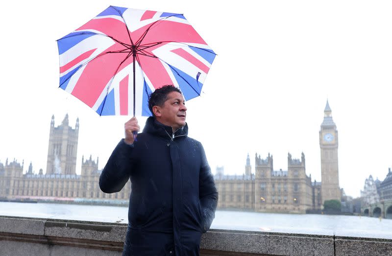Italian chef-turned restaurant owner Mazzei poses for a portrait near the Houses of Parliament in London