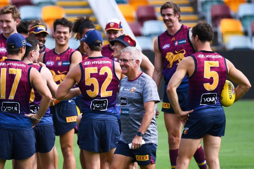 Lions coach Chris Fagan during a training session at the Gabba.