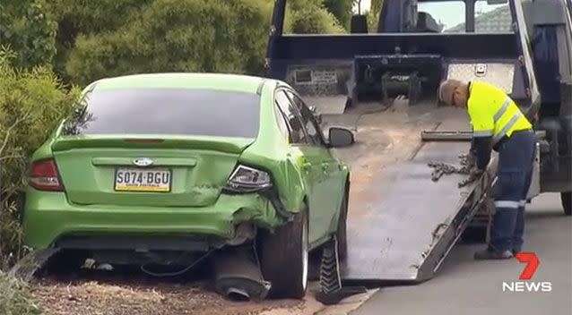 The damage to Jones's mother's car, which he allegedly dumped. Source: 7 News