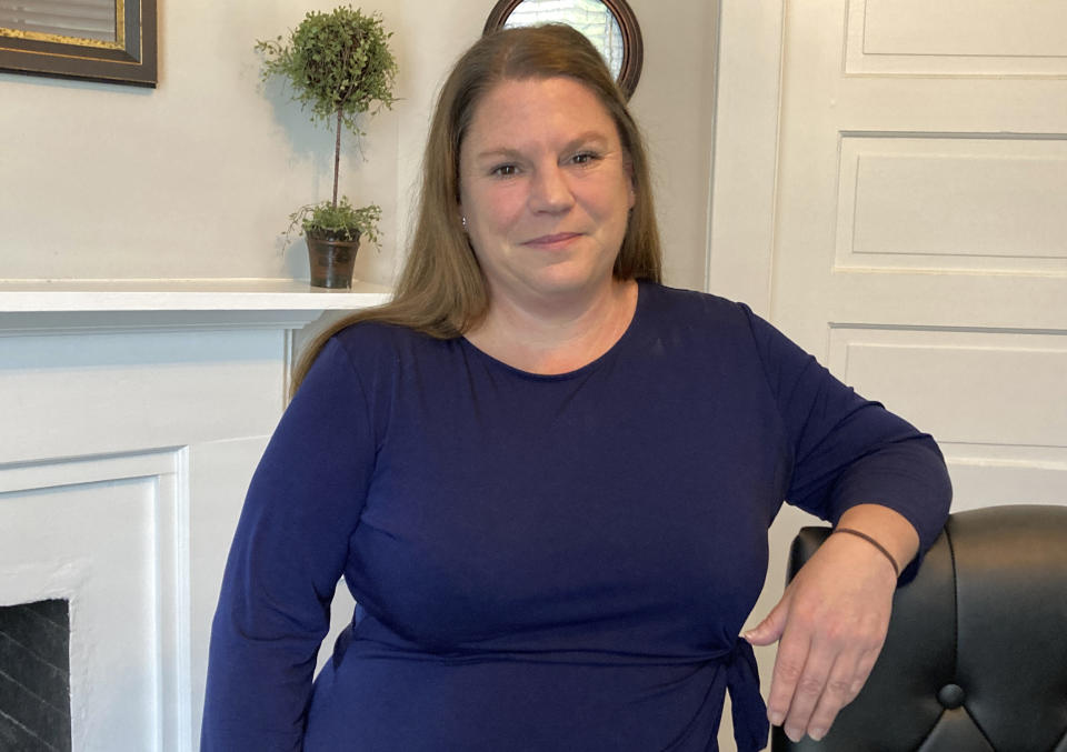 Loudoun County Commonwealth's Attorney candidate Elizabeth Lancaster poses for a photo, May 3, 2023, in Leesburg, Va. Next month’s primary elections for three Virginia prosecutors’ seats could shed light on whether suburban voters still embrace criminal justice reforms. (AP Photo/Matthew Barakat)