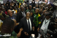 Former president and now leader of the MK Party, Jacob Zuma, arrives at the Results Operation Centre (ROC) in Midrand, Johannesburg, South Africa, Saturday, June 1, 2024. The African National Congress party has lost its parliamentary majority in a historic election result that puts South Africa on a new political path for the first time since the end of the apartheid system of white minority rule 30 years ago. (AP Photo/Themba Hadebe)