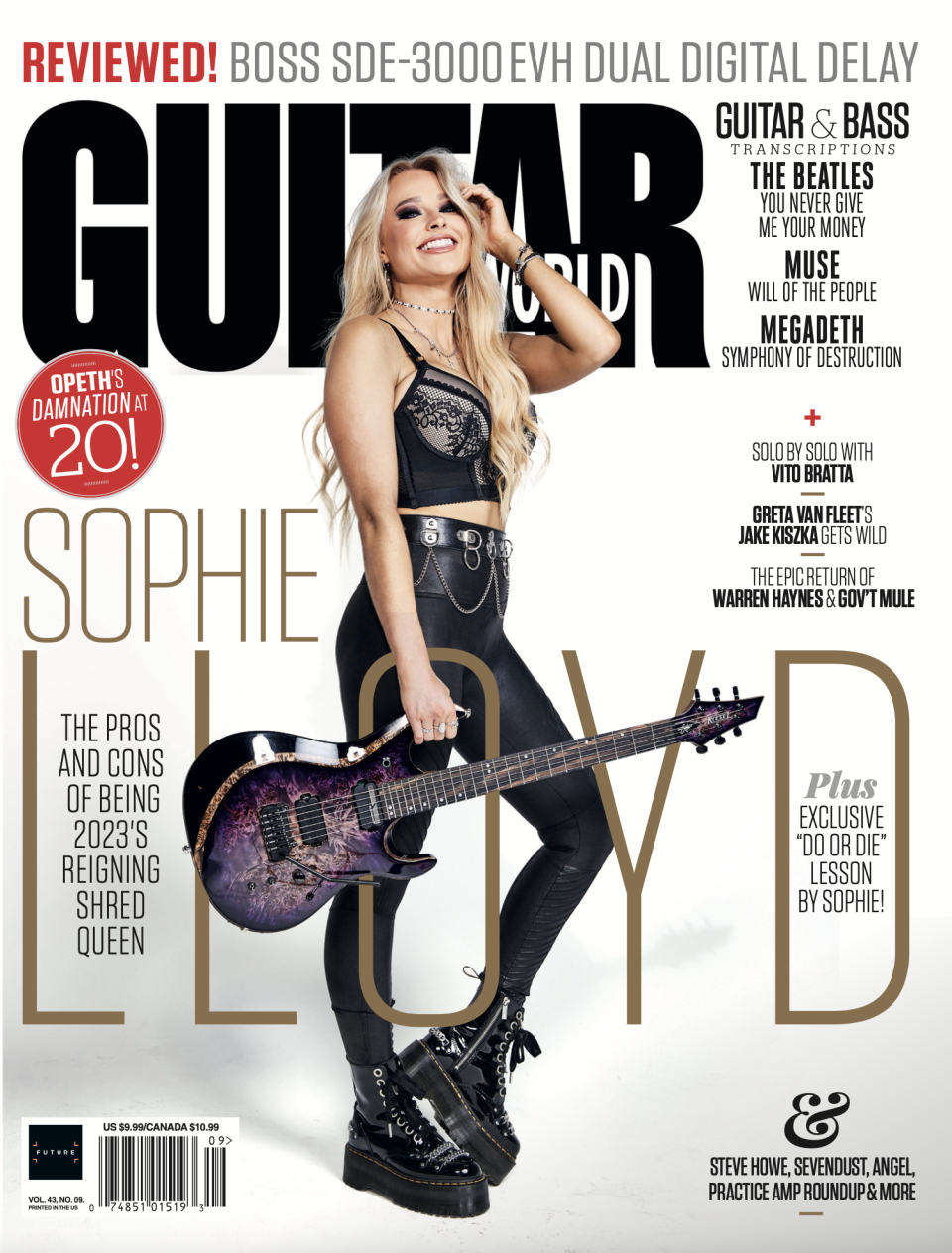 Sophie Lloyd adorns the cover of Guitar World's September 2023 issue