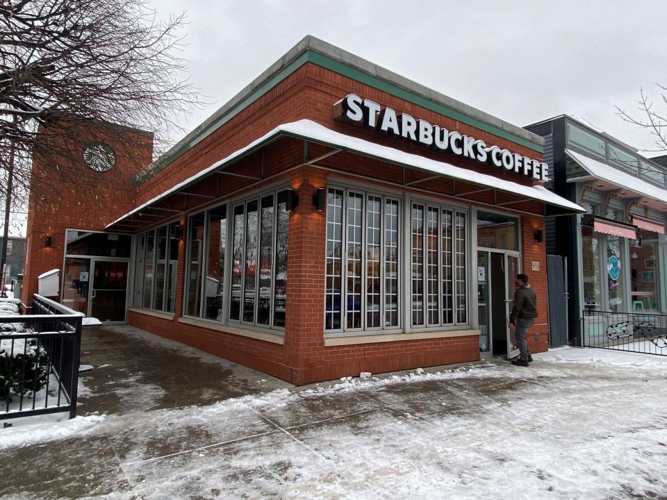 A general view of a Starbucks store on December 9, 2021 in Buffalo, New York. (Photo by ELEONORE SENS/AFP via Getty Images)