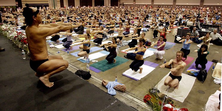 Bikram Choudhury, seen at the front of the crowd here in 2003, recently gave an explosive interview with HBO, calling the women who have accused him of rape 