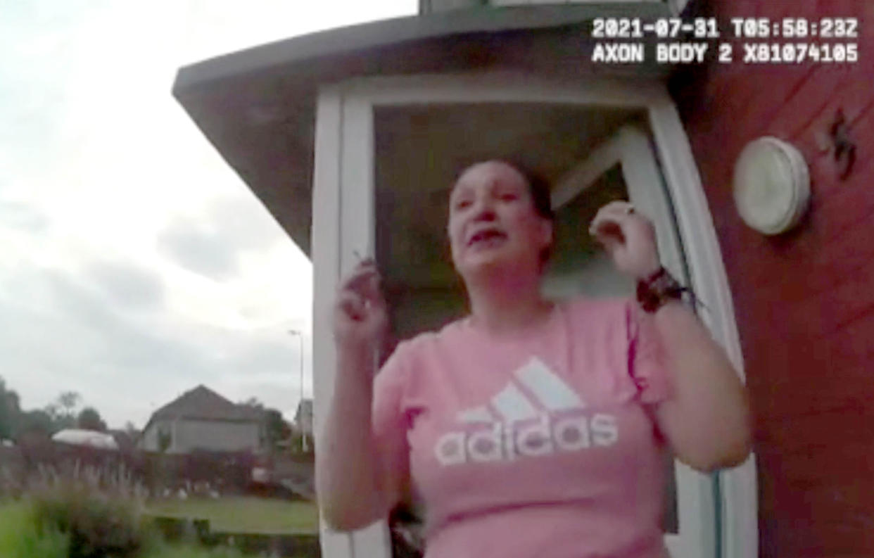 An image taken from a police bodycam of Angharad Williamson on the day she reported her son missing. (PA)
