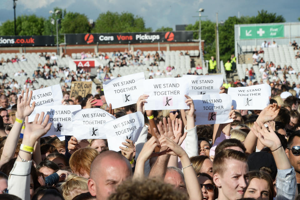 The crowd at the&nbsp;One Love Manchester benefit concert on June 4, 2017 in Manchester, England.&nbsp;