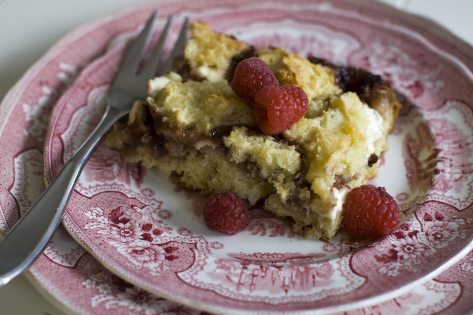 This Nov. 11, 2013 photo shows raspberry and cream cheese stuffed biscuits in Concord, N.H. (AP Photo/Matthew Mead)