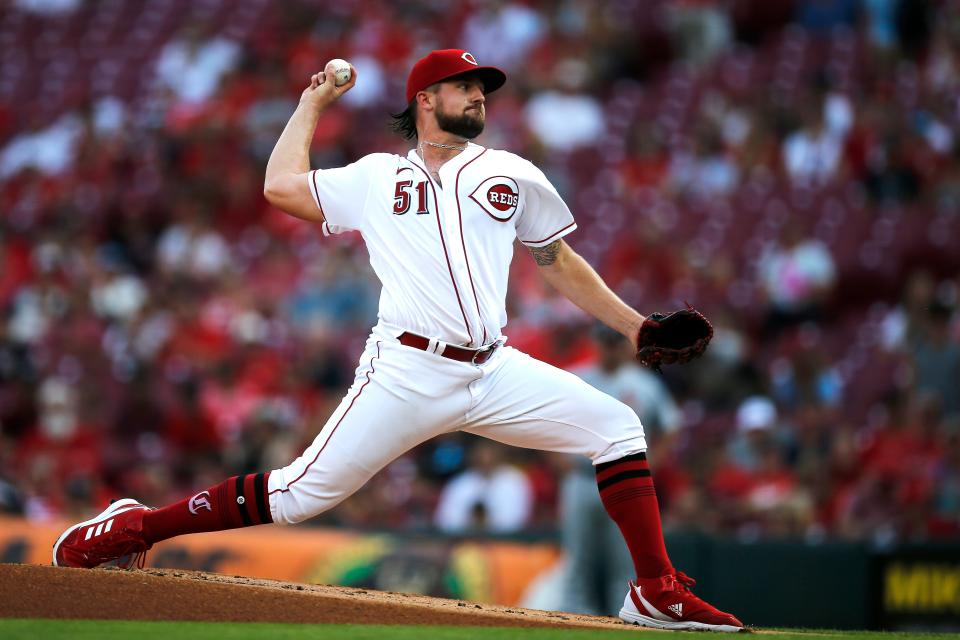 Cincinnati Reds starting pitcher Graham Ashcraft (51) throws a pitch in the first inning of the MLB National League game between the Cincinnati Reds and the St. Louis Cardinals at Great American Ball Park in downtown Cincinnati on Friday, July 22, 2022.