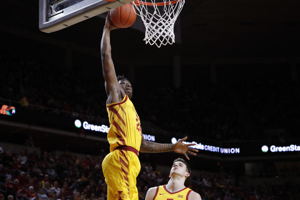 Iowa State guard Terrence Lewis breaks away for a dunk against Florida A&M during the first half of an NCAA college basketball game Tuesday, Dec. 31, 2019, in Ames, Iowa. (AP Photo/Matthew Putney)