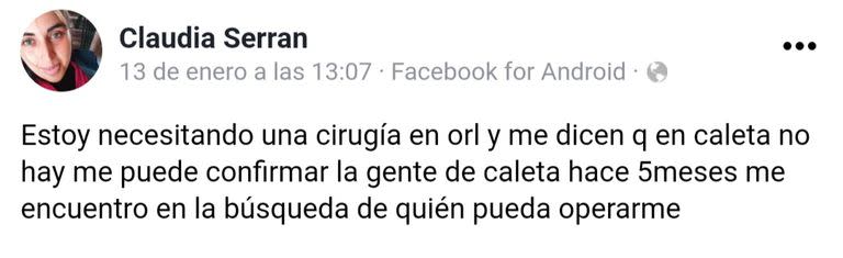 Los pedidos desesperados que Claudia hizo en su cuenta de Facebook