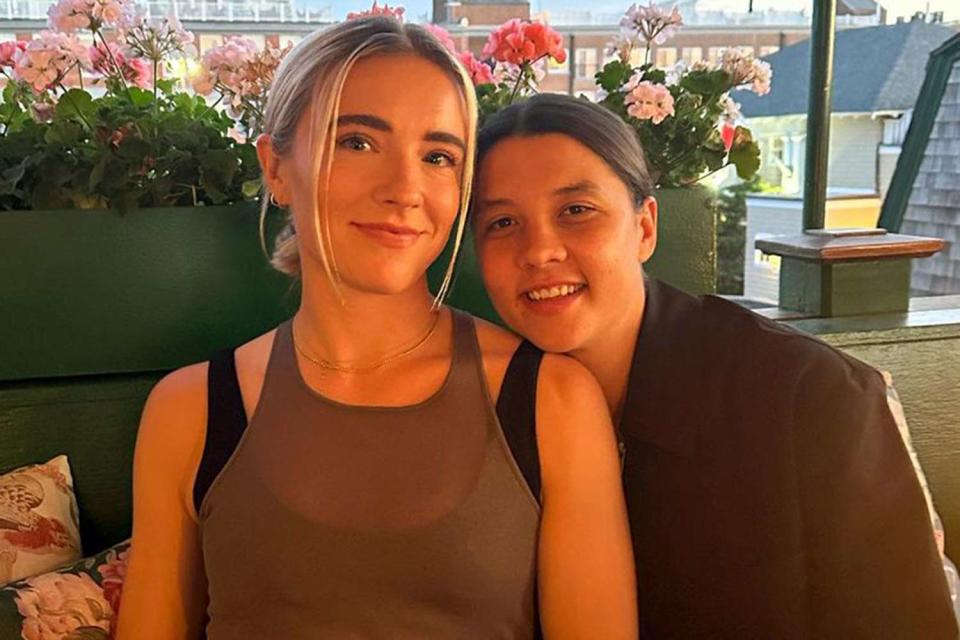 <p>kmewis19/Instagram</p> Kristie Mewis and Sam Kerr pose together in a photo shared by Mewis on Instagram