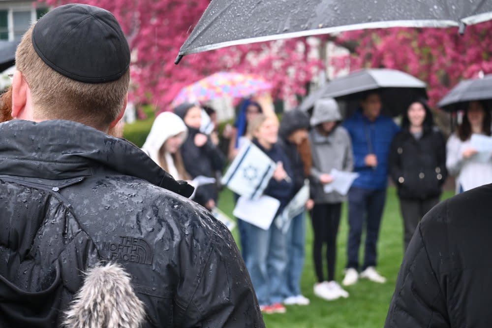 Jewish students joined together for a community gathering on April 26 as the encampment continued into its second day at Northwestern University.<span class="copyright">Nicole Markus for The Daily Northwestern</span>
