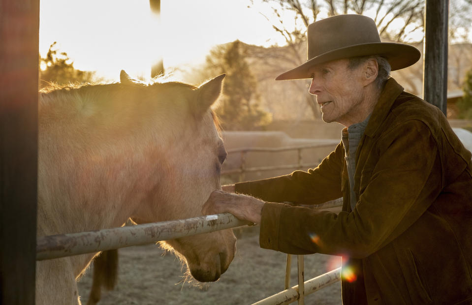 This image released by Warner Bros. Pictures shows Clint Eastwood in a scene from "Cry Macho." (Claire Folger/Warner Bros. Pictures via AP)