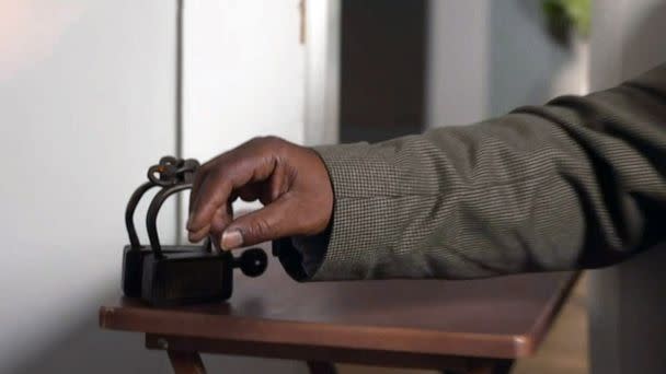 PHOTO: A pair of antique handcuffs are seen from the 1800s from Pastor Michael Jennings' Black history memorabilia collection. (ABC News)