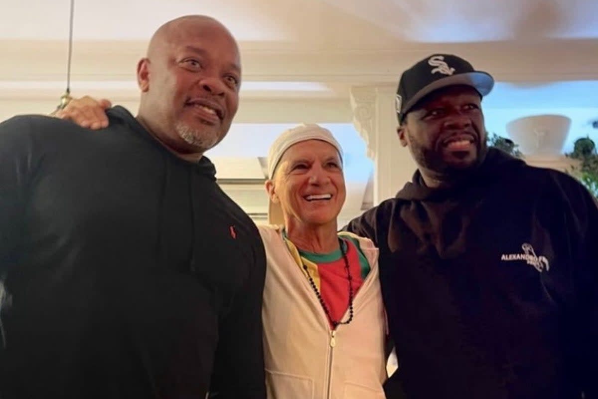 50 Cent gets a surprise from joint music billionaires Dr. Dre & Jimmy Iovine celebrating his Birthday with girlfriend Cuban Link having Sunday Dinner at "The Village Somali Restaurant" in Hammersmith, West London ordering 'Bariis & Hilib'  (Twitter)