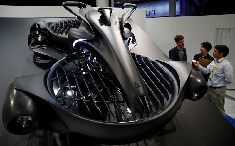 FILE PHOTO: A.L.I technology's Xturismo air-mobility hover bike is displayed at the Tokyo Motor Show, in Tokyo