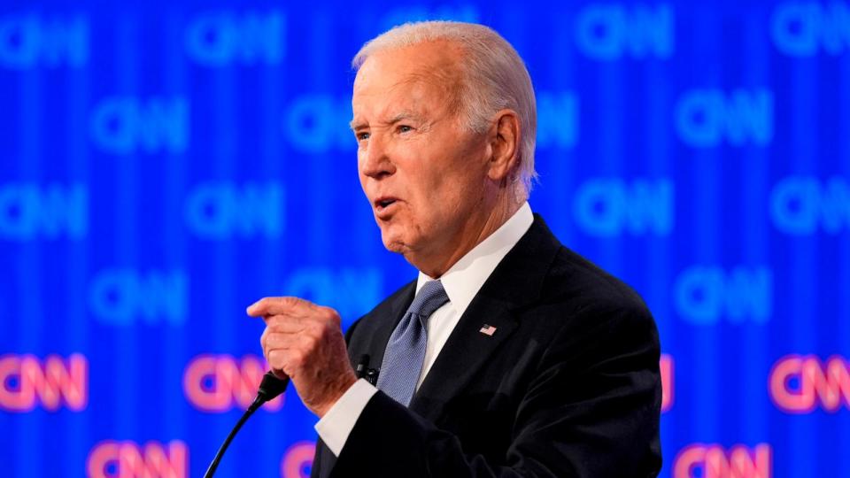 PHOTO: President Joe Biden speaks during a presidential debate with former President Donald Trump, June 27, 2024, in Atlanta. (Gerald Herbert/AP)