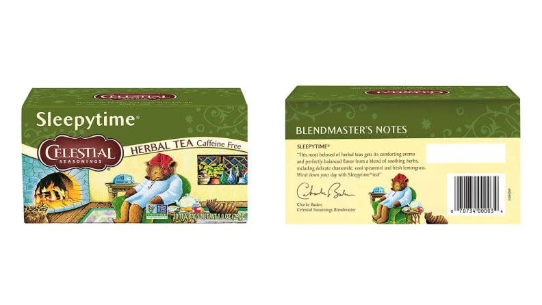 Relax with a hot cup of Celestial Seasonings Sleepytime Herbal Tea.