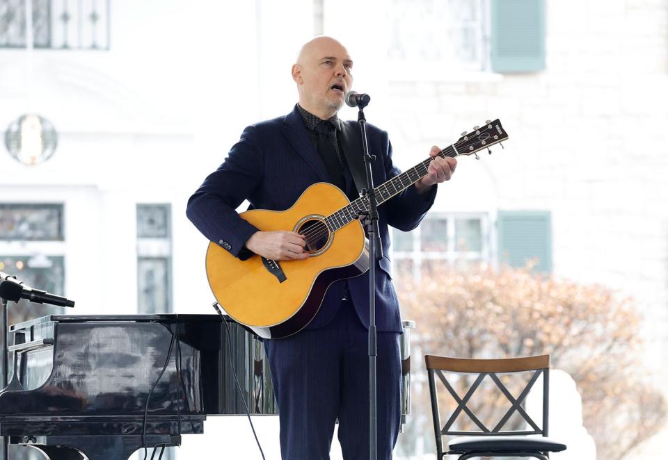 MEMPHIS, TENNESSEE - JANUARY 22: Billy Corgan performs onstage at the public memorial for Lisa Marie Presley on January 22, 2023 in Memphis, Tennessee. Presley, 54, the only child of American singer Elvis Presley, died January 12, 2023 in Los Angeles. (Photo by Jason Kempin/Getty Images)