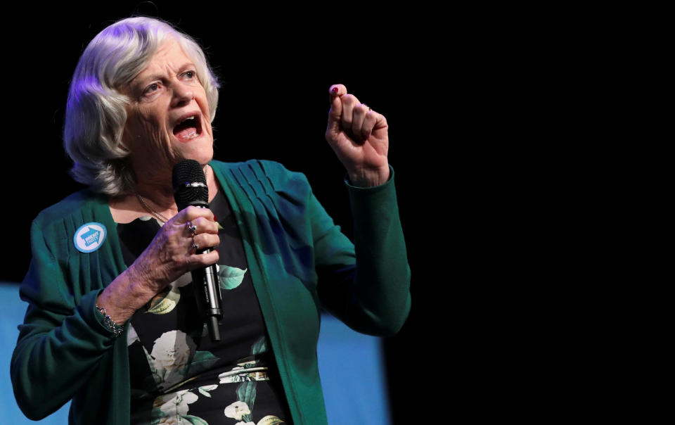 Former Conservative Party MP Ann Widdecombe speaks during a rally of the Brexit Party in Peterborough, Britain May 7, 2019. REUTERS/Simon Dawson