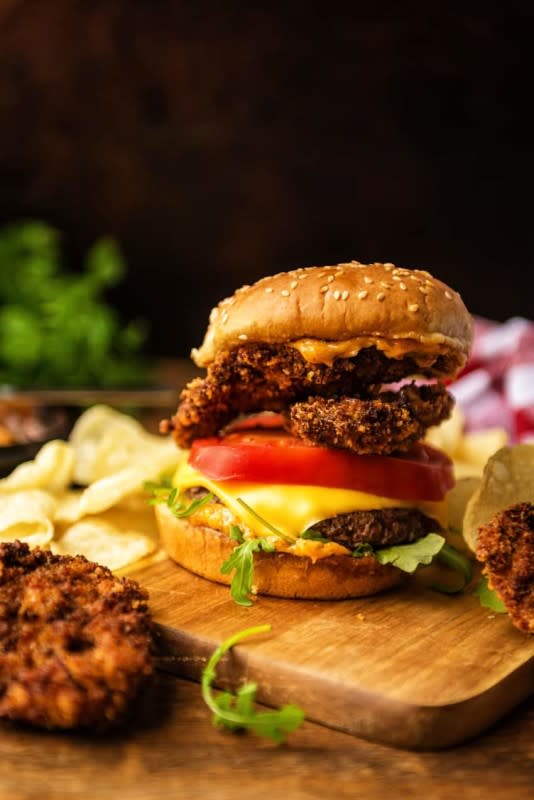 <p>Girl Carnivore</p><p>What happens when you want to chow down on a classic southern po’boy and have your burger all at the same time? This panko fried oyster bayou burger.</p><p><strong>Get the recipe: <a href="https://girlcarnivore.com/panko-fried-oyster-bayou-burger-recipe/" rel="nofollow noopener" target="_blank" data-ylk="slk:Panko Fried Oyster Bayou Burger;elm:context_link;itc:0;sec:content-canvas" class="link ">Panko Fried Oyster Bayou Burger</a></strong></p>