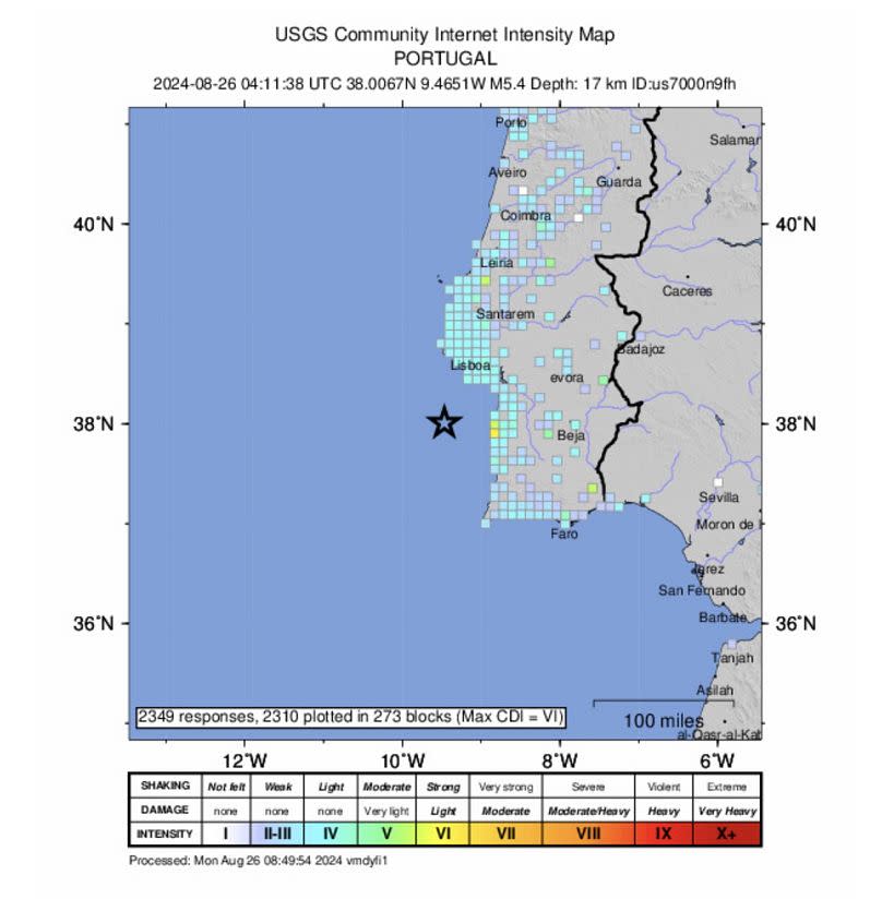 Mapa de intensidade da Internet da comunidade USGS