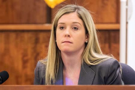 Forensic Scientist Diane Fife Biagiotti testifies during the murder trial of former New England Patriots player Aaron Hernandez at the Bristol County Superior Court in Fall River, Massachusetts, March 9, 2015. REUTERS/Aram Boghosian/Pool