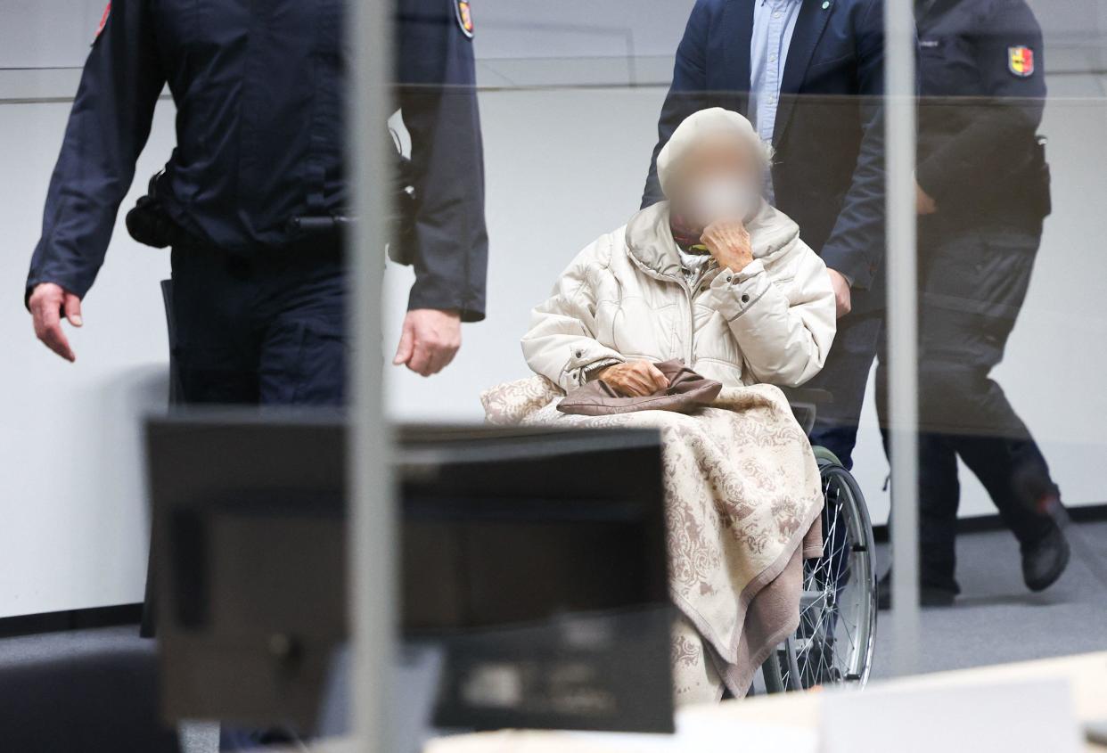 Defendant Irmgard Furchner, a former secretary for the SS commander of the Stutthof concentration camp, is brought to a courtroom in Itzehoe, northern Germany, where her verdict was spoken on December 20, 2022. / Credit: Getty Images